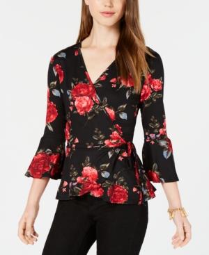 Bcx Juniors' Floral Wrap Bell-sleeve Top