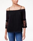 Bcx Juniors' Lace-sleeve Cold-shoulder Top
