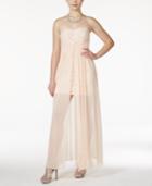Teeze Me Juniors' Strapless Lace Sheer-overlay Dress