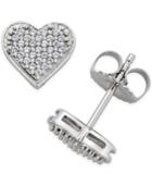 Diamond Heart Pave Stud Earrings (1/4 Ct. T.w.) In Sterling Silver