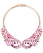 Betsey Johnson Rose Gold-tone Multi-stone & Imitation Pearl Flamingo Hinged 16 Collar Necklace