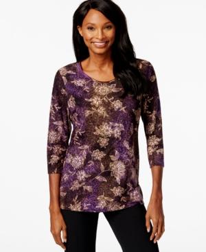 Jm Collection Textured Floral-print Top, Only At Macy's