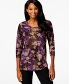 Jm Collection Textured Floral-print Top, Only At Macy's
