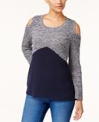 Style & Co Colorblocked Cold-shoulder Sweater, Created For Macy's