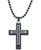 Esquire Men's Jewelry Black Diamond (1/10 Ct. T.w.) Cross Necklace In Black Ip Over Stainless Steel, Only At Macy's
