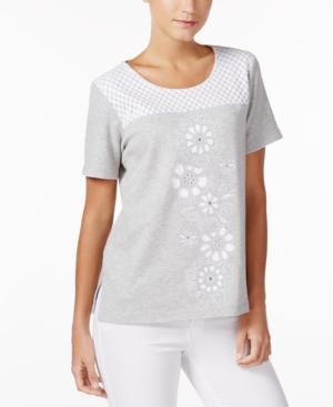 Alfred Dunner Petite Long Weekend Crochet & Florals Top