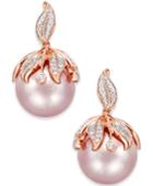 Pink Windsor Pearl (13mm) And Diamond Accent Earrings In 14k Rose Gold