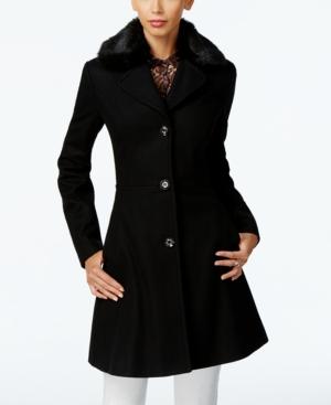 Betsey Johnson Faux-fur-trim Corset Walker Coat