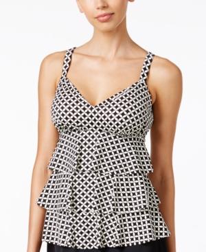 Swim Solutions Center Spot Foil Printed Tiered Tankini Top Women's Swimsuit
