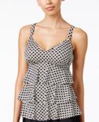 Swim Solutions Center Spot Foil Printed Tiered Tankini Top Women's Swimsuit