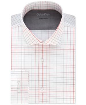 Calvin Klein Men's X Extra Slim-fit Stretch Melon Check Dress Shirt