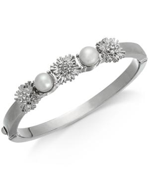 Charter Club Silver-tone Pave & Imitation Pearl Hinged Bangle Bracelet, Created For Macy's