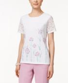 Alfred Dunner Floral-embroidered Lace-sleeve Top