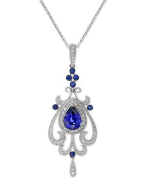 Effy Natural Diffused Ceylon Sapphire (1-1/5 Ct. T.w.) And Diamond (1/5 C.t. T.w) Pendant Necklace In 14k White Gold