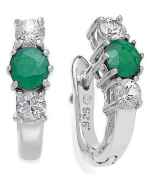 Sterling Silver Earrings, Round-cut Emerald (1/2 Ct. T.w.) And White Sapphire (1/2 Ct. T.w.) Three-stone Earrings