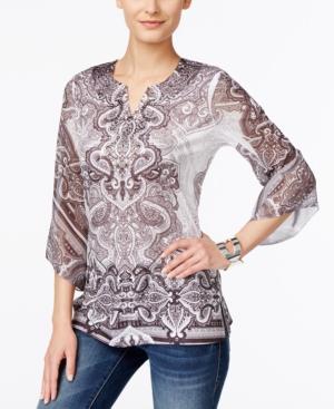Jm Collection Printed Split-neck Top, Only At Macy's
