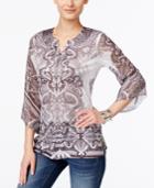 Jm Collection Printed Split-neck Top, Only At Macy's