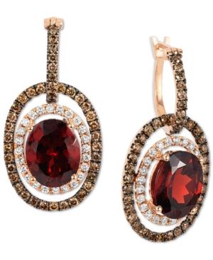 Le Vian Chocolatier Raspberry Rhodolite Garnet (6 Ct. T.w.) And Diamond (1-1/3 Ct. T.w.) Earrings In 14k Rose Gold