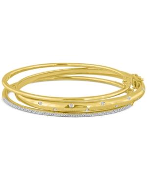 Diamond (1/4 Ct. T.w.) Stackable Trio Bangle Bracelet Set In 14k Gold-plated Sterling Silver