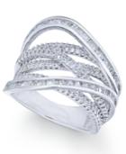 Cubic Zirconia Crisscross Statement Ring In Sterling Silver