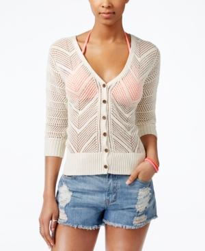 Roxy Juniors' Crocheted Button-down Cardigan