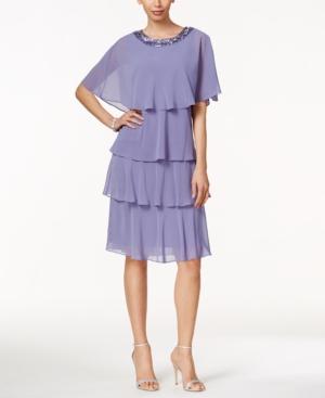 Sl Fashions Tiered Sheath Dress And Beaded Capelet