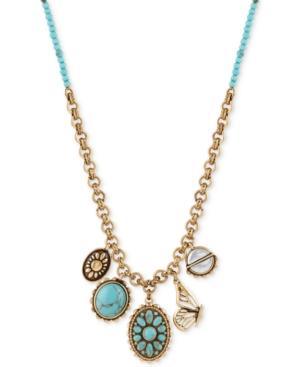 Lucky Brand Two-tone Blue Stone And Butterfly Charm Pendant Necklace