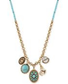 Lucky Brand Two-tone Blue Stone And Butterfly Charm Pendant Necklace