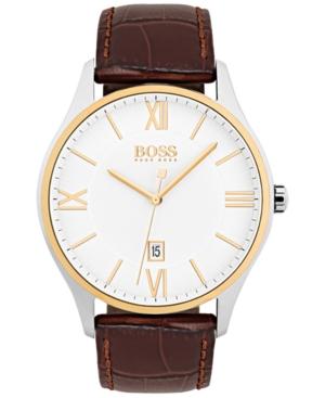Boss Hugo Boss Men's Governor Dark Brown Leather Strap Watch 44mm 1513486