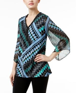 Jm Collection Printed Chiffon-sleeve Tunic, Only At Macy's