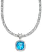 Swiss Blue Topaz (14 Ct. T.w.) & Diamond (1/2 Ct. T.w.) Mesh Necklace In Sterling Silver