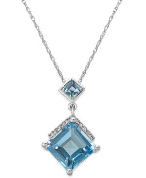 Blue Topaz (3-1/8 Ct. T.w.) And Diamond Accent Pendant Necklace In 14k White Gold