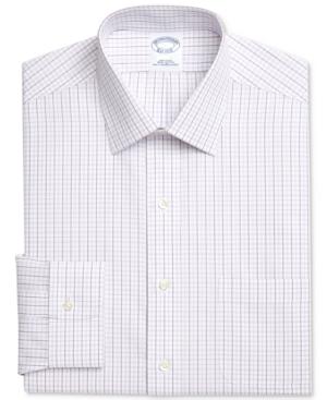 Brooks Brothers Men's Classic/regular Fit Non-iron Ainsley Broadcloth Purple Check Dress Shirt