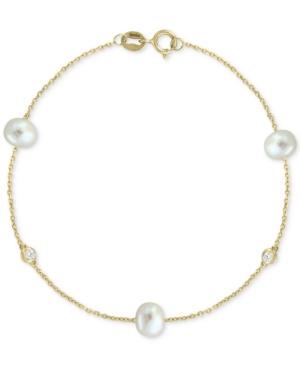 Effy Cultured Freshwater Pearl (5-1/2mm) & Diamond Accent Chain Bracelet In 14k Gold