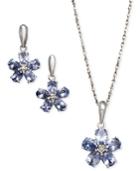 Sterling Silver Earrings And Necklace Set, Tanzanite (2 Ct. T.w.) And Diamond Accent Flower