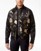 Tallia Men's Slim-fit Black And Metallic Silver Embroidered Bomber Jacket