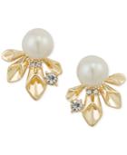 Carolee Gold-tone Pave & Imitation Pearl Stud Earrings