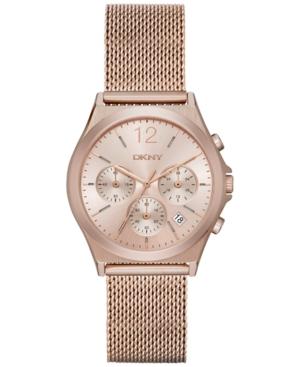Dkny Women's Chronograph Parsons Rose Gold-tone Stainless Steel Mesh Bracelet Watch 38mm Ny2486