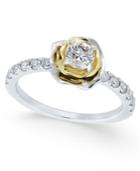 Diamond Flower Engagement Ring (3/4 Ct. T.w.) In 14k Gold And White Gold