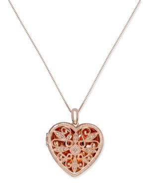 Diamond Heart Locket Pendant Necklace (1/4 Ct. T.w.) In 14k Rose Gold-plated Sterling Silver