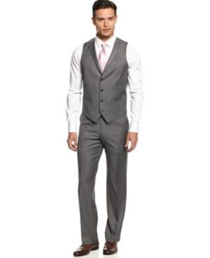 Alfani Red Vest Mid-grey Stepweave Slim Fit