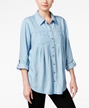 Style & Co. Denim Tab-sleeve Shirt, Only At Macy's