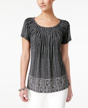 Style & Co Petite Pleated Printed Top, Only At Macy's