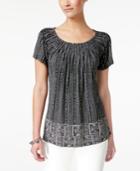 Style & Co Petite Pleated Printed Top, Only At Macy's
