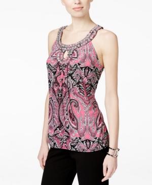 Ny Collection Petite Embellished Keyhole Halter Top