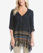 Karen Kane Stripe-trim Fringe Top