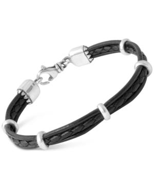 King Baby Men's Multi-strand Leather Band Bracelet With Sterling Silver