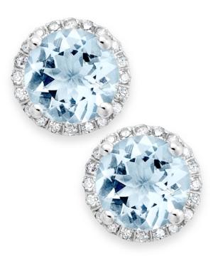 Aquamarine (2 Ct. T.w.) And Diamond (1/5 Ct. T.w.) Stud Earrings In 14k White Gold