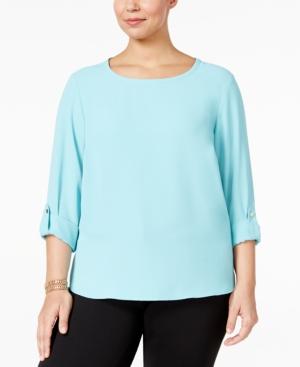 Nine West Plus Size Tab-sleeve Crepe Blouse