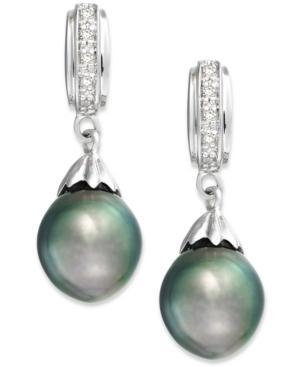Sterling Silver Tahitian Pearl (9mm) And Diamond Accent Drop Earrings